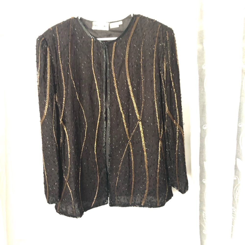 AMERICAN NIGHT Women's Vintage Beaded 100% natural Silk Evening Jacket XL 12-14